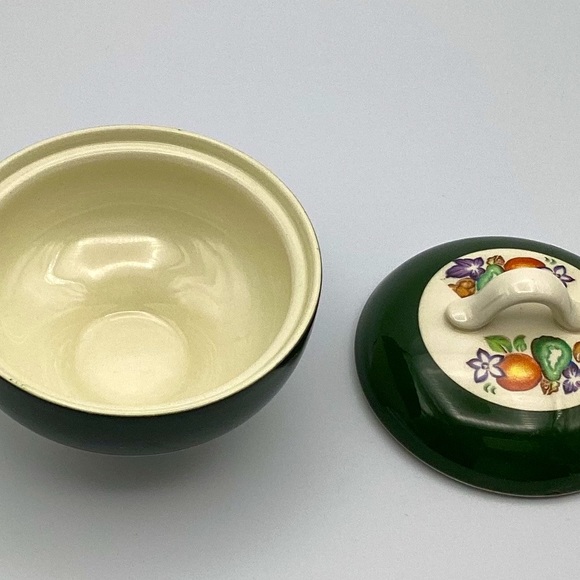 Homer Laughlin Charm House Small Green Fruit Pattern Covered Sugar Bowl - Picture 2 of 3